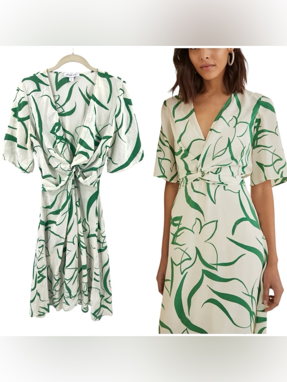 Amour Vert Joselle Silk Dress Size Medium Twist Fairy Luxury Retro Elegant Green